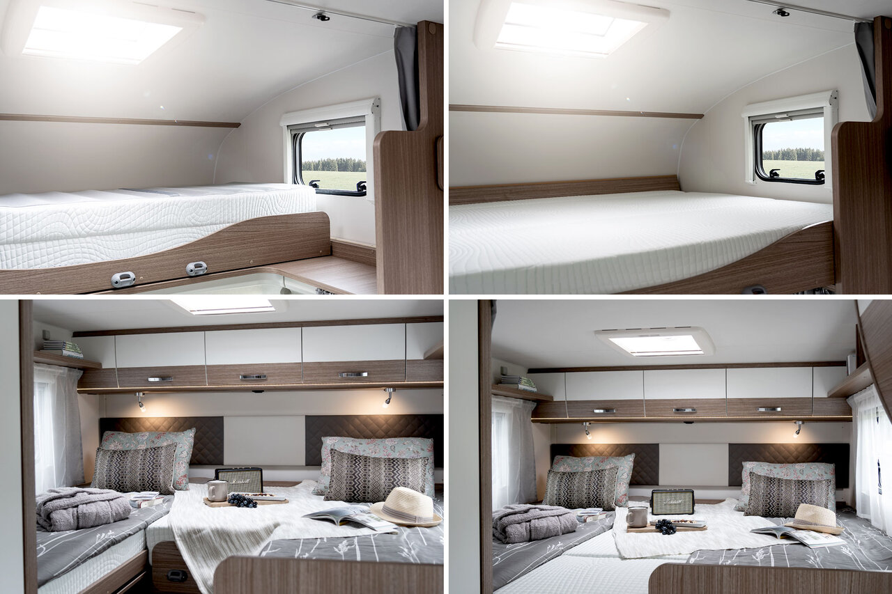 Collage der verschiedenen Bett-Varianten im Reisemobil