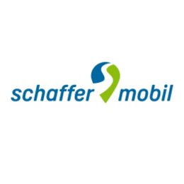 Logo von schaffer mobil mit blau-grünem Symbol auf weißem Hintergrund