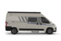 Furgoneta camper Carado en vista lateral, furgón blanco con toldo y ventana lateral