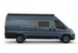 Camper van Carado azul visto de lado, con puerta corredera, ventana lateral y toldo
